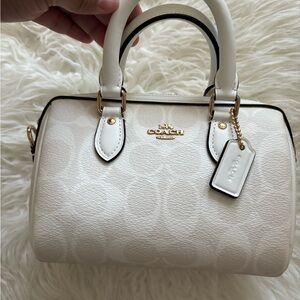 Coach Mini Rowan White Satchel with Signature Monogram